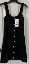 Zara Knit Tweed Button-Front Sleeveless Black Dress ~ Medium NWT