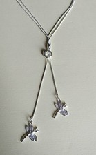 Sterling Silver 925 Dragonfly Necklace, Dual Pendant, Womens, UK Seller