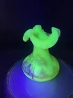 Vintage Fenton Log Cabin Custard Glass Hand Painted Satin Uranium Ruffled Signed