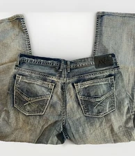 Vintage T.A. Axel Medium Wash Blue Distressed Denim Jeans Men’s Size 38W X 30L