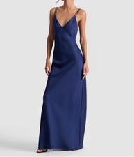 Alice + Olivia Montana Blue Strappy Tie Back Satin Gown Dress Size 10 -$595
