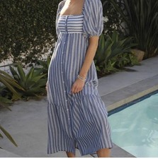 EMERSON FRY LOVE TOMAS Striped Smoked Maxi Cotton Dress Size XS/S NWT