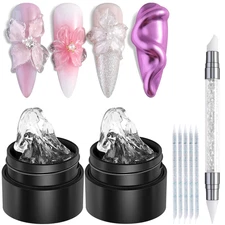 2PCS Clear 3D Sculpting Gel Kit with Silicone Pen for Nails & Flower Design
