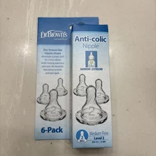 Dr. Brown's 6 Pk Natural Flow Anti-Colic Nipple Level 2 Medium Flow  3m+ NEW