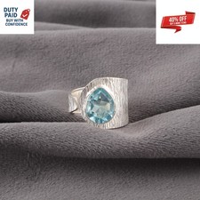 Christmas Deal 925 Silver Pear Genuine Sky Blue Topaz Wedding Band Ring Jewelry