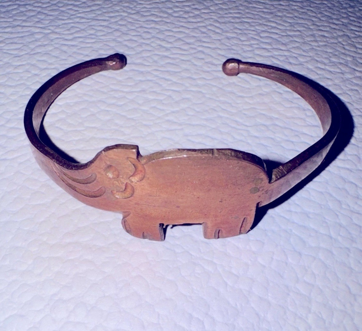 Solid Copper Hammered Elephant Design Bangle Brac… - image 1