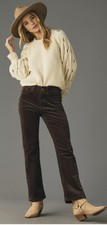 Anthropologie Pilcro Womens Sz 32 Brown Yaya Mid Rise Corduroy Crop Flare Jeans