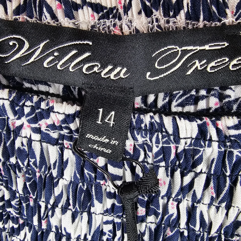 Willow Tree Top Womens 14 Blue White Pink Floral 1/2 Sleeve Elastic Neckline NWT - image 2 of 4
