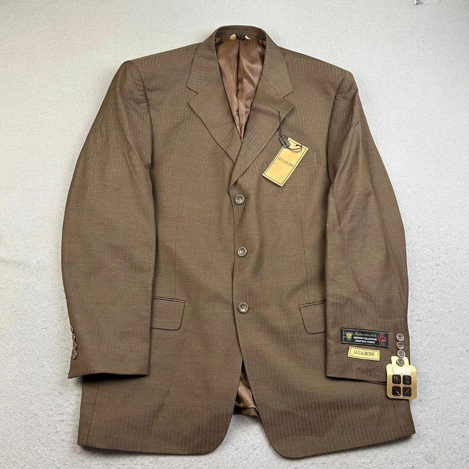 Conjunto de Traje Luca Rossi Para Hombres 42 Marrón Blazer Abotonado 36W Pantalones Plisados 2 Piezas Nuevo con Etiquetas Foto 3 de 4