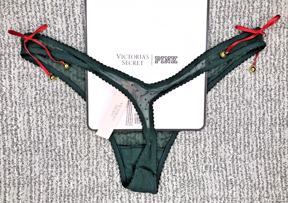 Victoria's Secret Very Sexy NWT XL Green Jingle Bell Mesh Thong Panty Bow - Image 2 of 4
