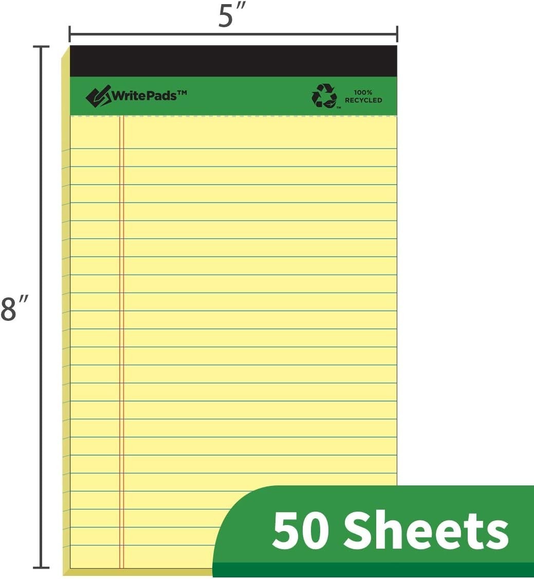 Yellow Legal Pads 12Pads Writing Pads Recycled Paper 5"x8" Norrow Ruled Lined...