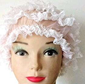 2 VTG ANTIQUE LACE CAPS HAIR NETS BED LINGERIE ROLLERS PASTELS & BLACK/DARK BRN