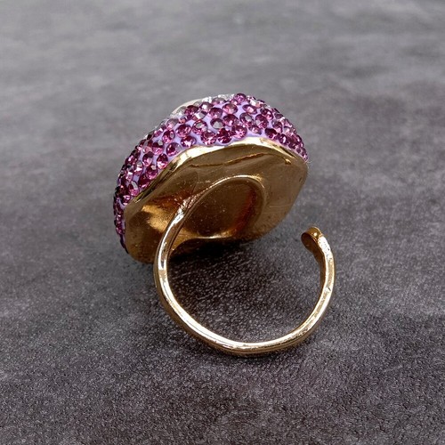 Cultured White Pearl Baroque Pearl Ring Purple Crystal Pave Handmade Unique Ring - Picture 5 of 6