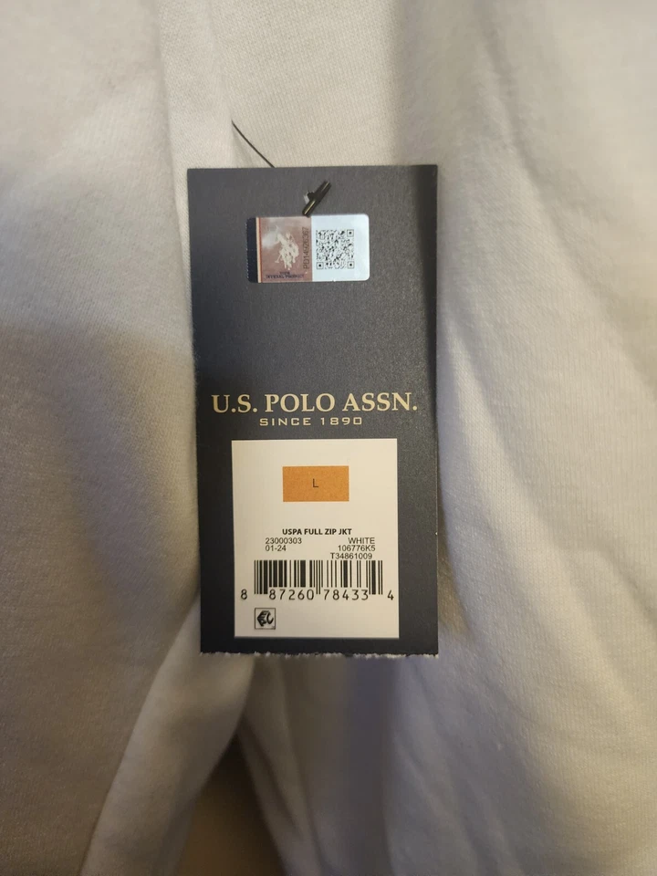 US Polo Assn Size L White Sherpa Fur Fleece Hoody Hoodie Jacket — 第 4/4 张图片