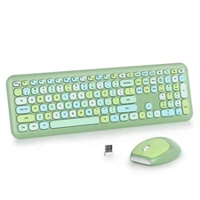 iRoboosta Green Colorful Wireless Keyboard and Mouse Combo Set 2.4GHz Retro T...