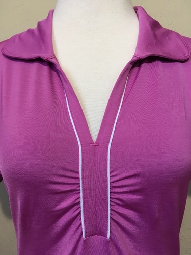 EUC Lole UPF 50+ Ruched Buttonless Short Sleeve Polo Shirt PURPLE SMALL MSRP $90 - Picture 6 of 12