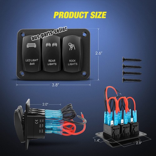 3 Gang Toggle Rocker Switch Panel For Car Boat Marine RV Truck 2 LED 12V-24V - 第 4/9 張圖片