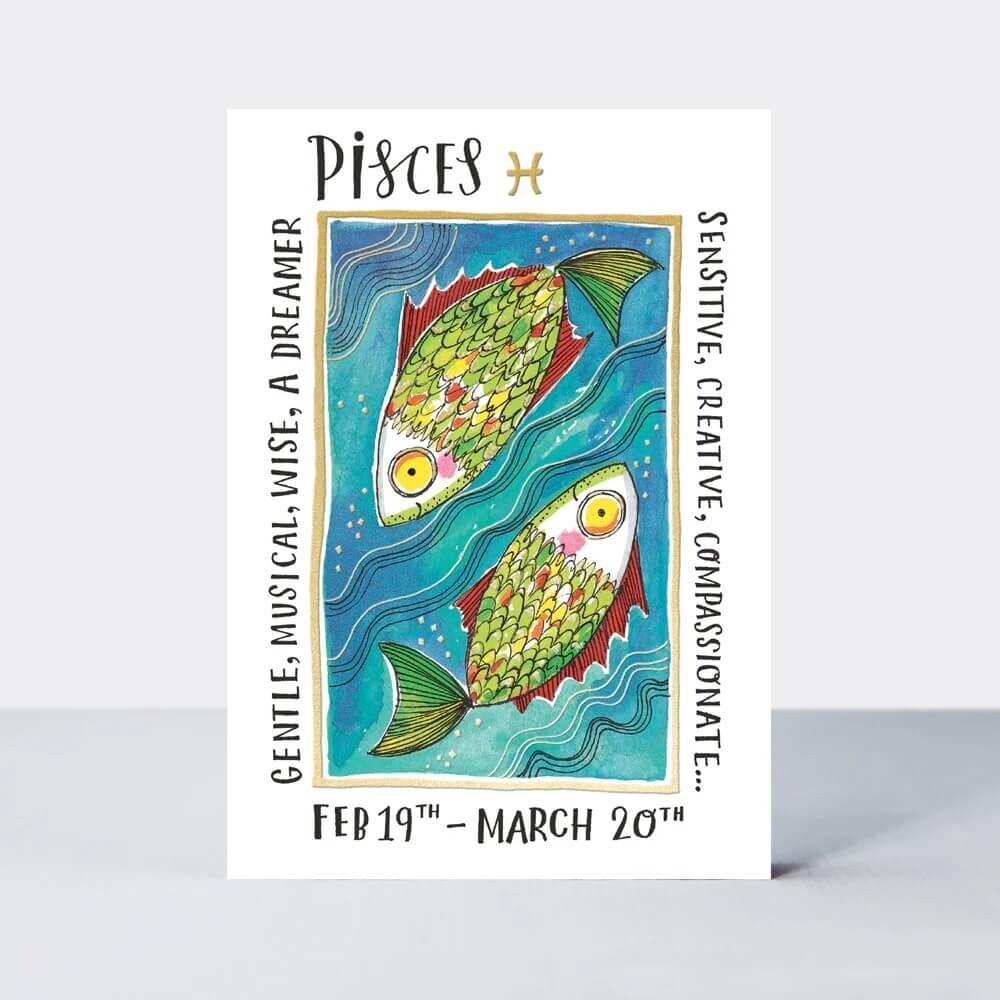 Pisces Birthday Card Zodiac Star Fish – Fun Astrological Greeting Card