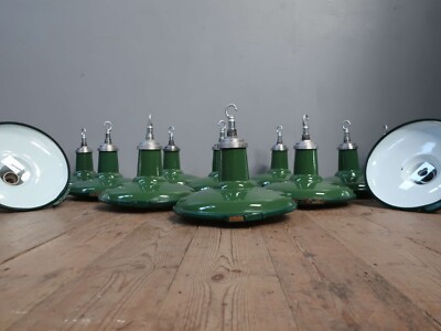 Vintage antike glasierte Emaille Fabrik Pendelleuchten Lampenschirme - 6 Reste