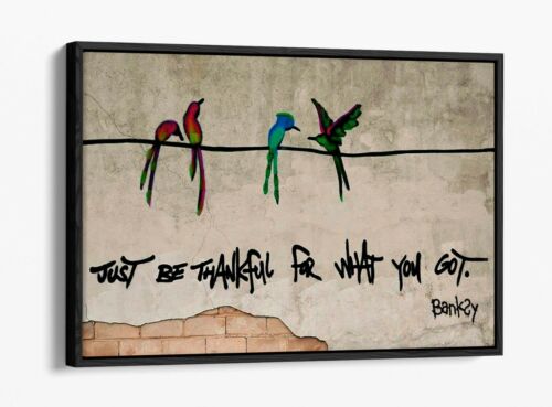 BANKSY BE THANKKFUL -DEEP FLOATER/FLOAT EFFECT FRAMED CANVAS WALL PRINT - Picture 1 of 12