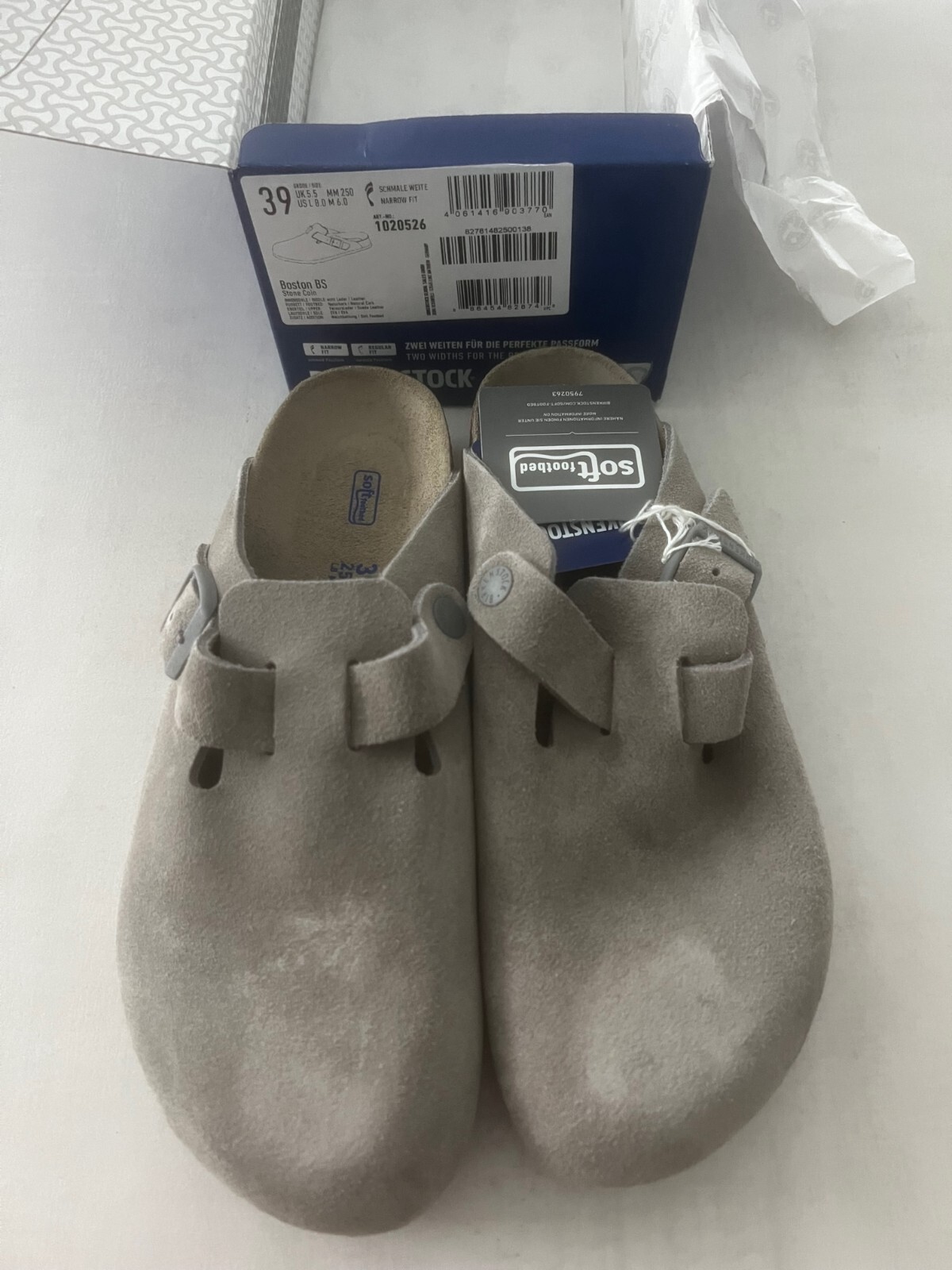 NEW BIRKENSTOCK BOSTON SOFT FOOTBED SUEDE US SZ 6, 7, 8, 9 NARROW FIT STONE  COIN | eBay