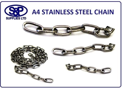 Edelstahlkette 2 mm, 3 mm, 4 mm & 5 mm Marinequalität Korrosionsschutz A4 GRD 316