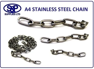 A4 CHAIN 2mm, 3mm, 4mm, 5mm A4/316 Marine Grade Stainless steel Chain Anti Corrosion.