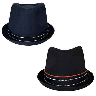 Kenny K's Men's Black & Navy Blue Fedora Porkpie Boater Derby 100% Cotton M/L/XL