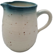 made in USA ceramic ironstone creamer makers mark blue cream spatter ware vtg