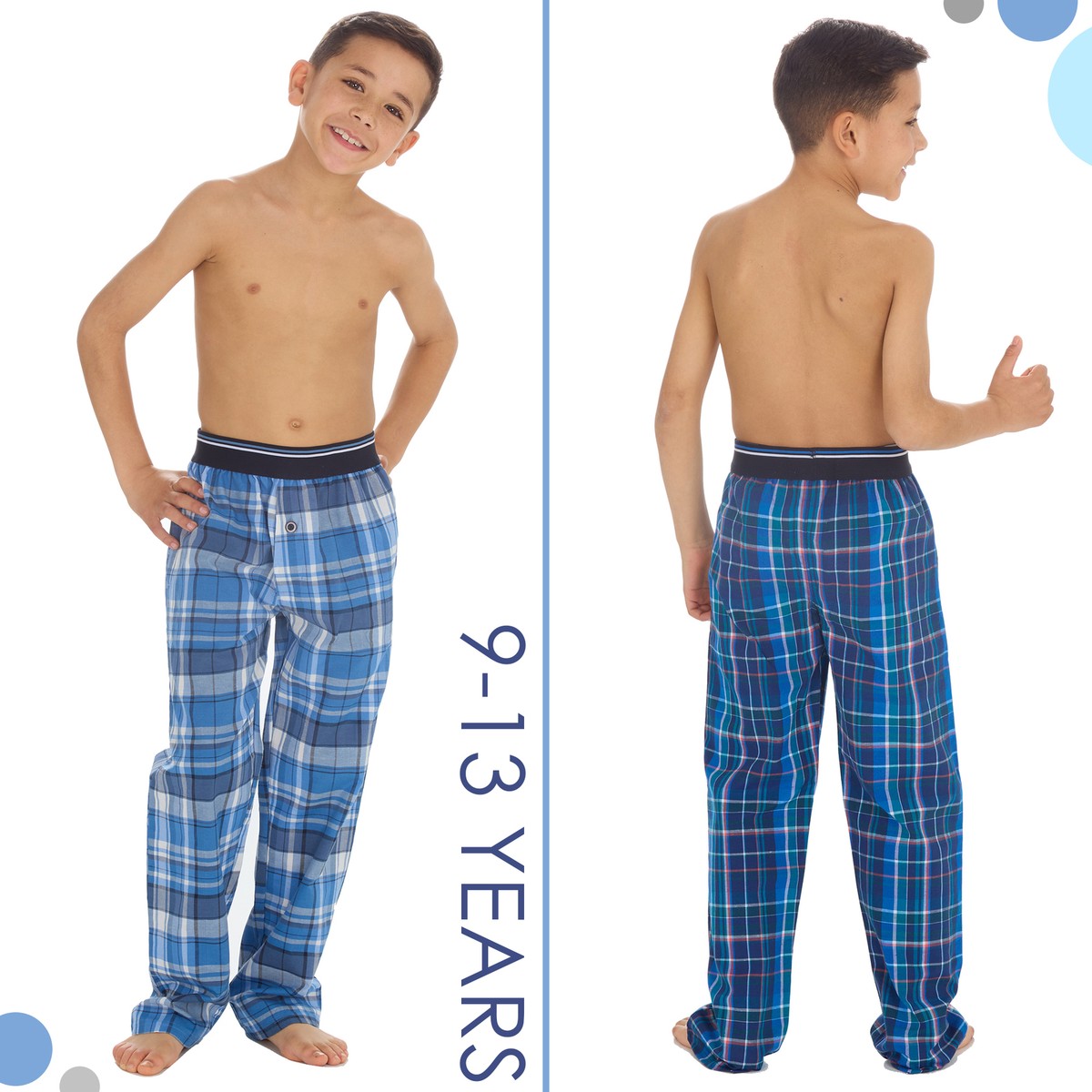 Boys Blue Check Pyjama Bottoms Long Pants PJ's Elasticated Waistband 9-13  Years