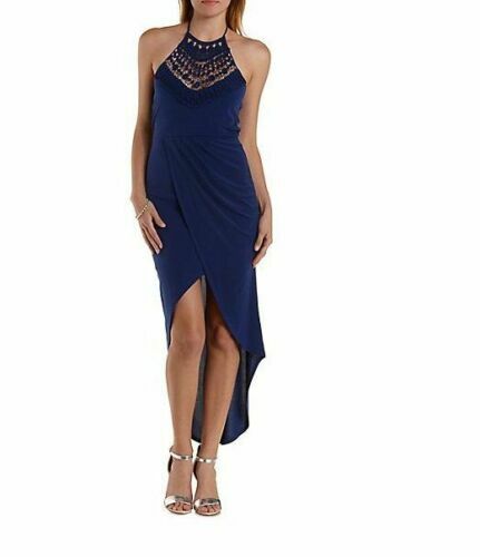 royal blue dress charlotte russe Crochet Tie Back Top Assymetrical Hi Low Wrap Skirt M Mermaid Burgundy Black Long BIS-09-08-26 Charlotte Russe navy blue Size:XXL/ US 14