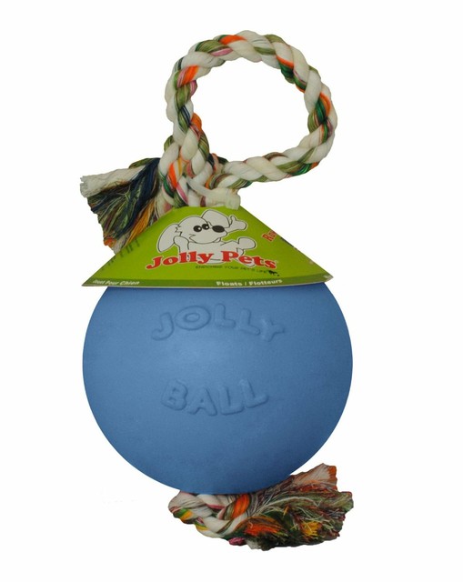 Jolly Pets RompnRoll 4.5 inch Blueberry Rubber Ball with Rope for