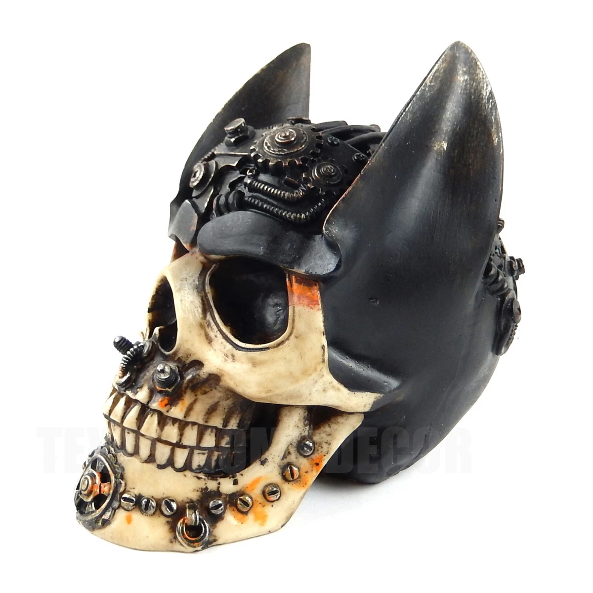 Steampunk Human Skull Batman Ears Gearhead Figurine Statue Cyborg Clockwork  Art | eBay