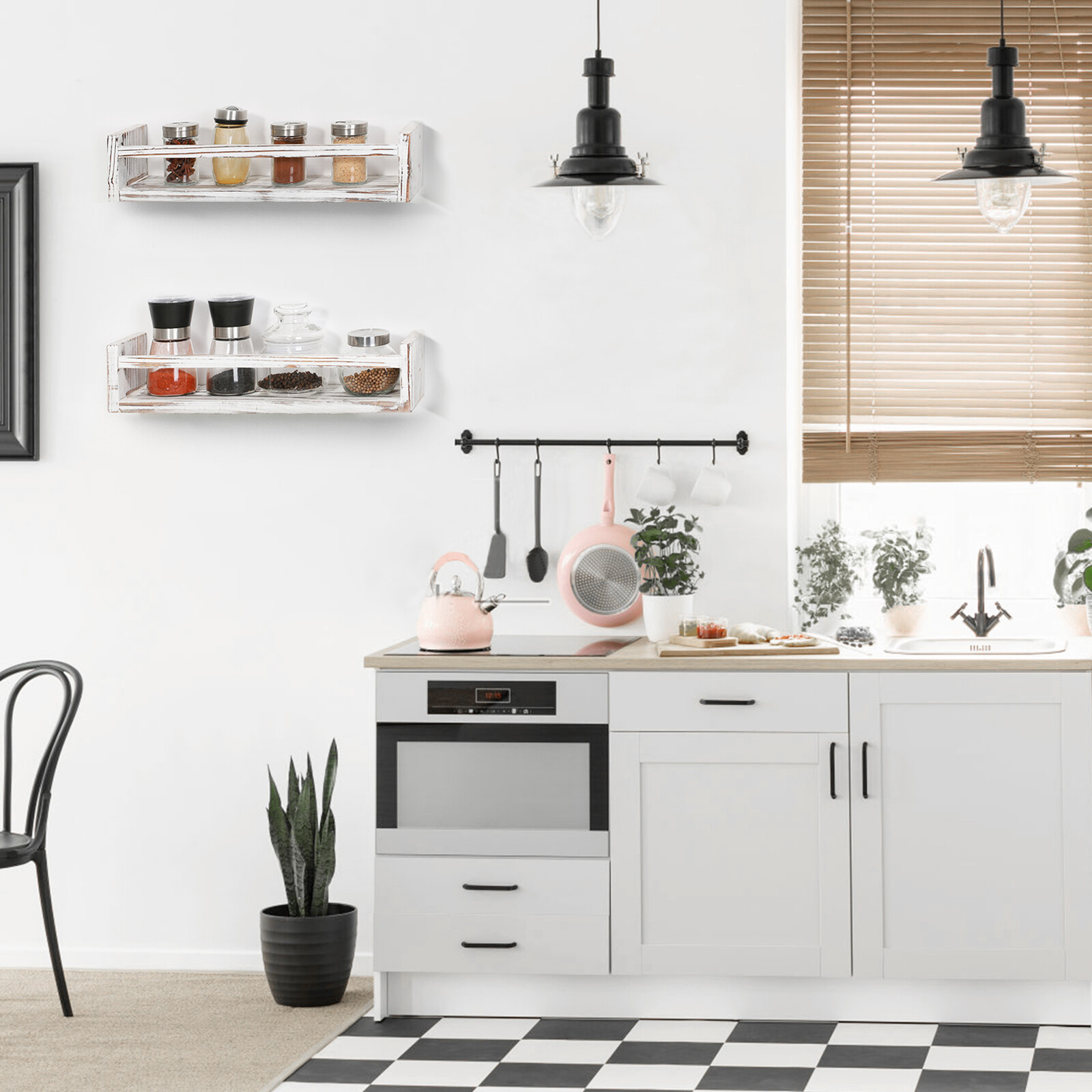 Set of 2 Rustic Floating Solid Wood Shelves Wall Mounted Farmhouse Wooden Shelf eBay