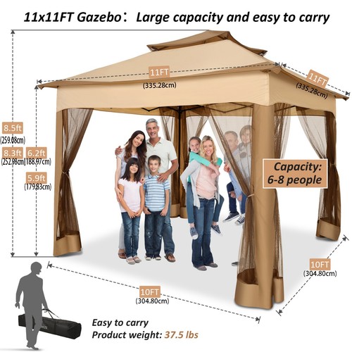 Carpa con dosel de fiesta de alta resistencia al aire libre mosquitera gazebo para patio de 11x11 pies # - Imagen 19 de 32