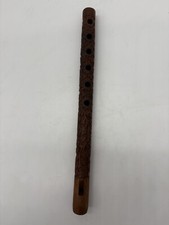 Vintage Wood Hand Carved Flute Musical Wind Instrument 13" Floral/Flower Treen