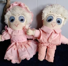 Vintage Handmade Cross Stitch Rag Dolls Husband and Wife 12"