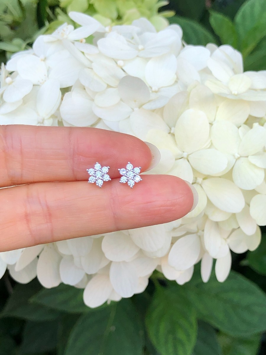 ●TATIANA● Silver 925 Flower Cubic Full Heart Earrings EC30 Pretty Flower 925 Silver Filled Stud Earring Women Cubic