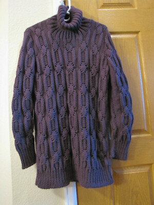 Women Knitted Handmade Purple Warm Sweater Long Sleeve High Neck Pullover Tunic