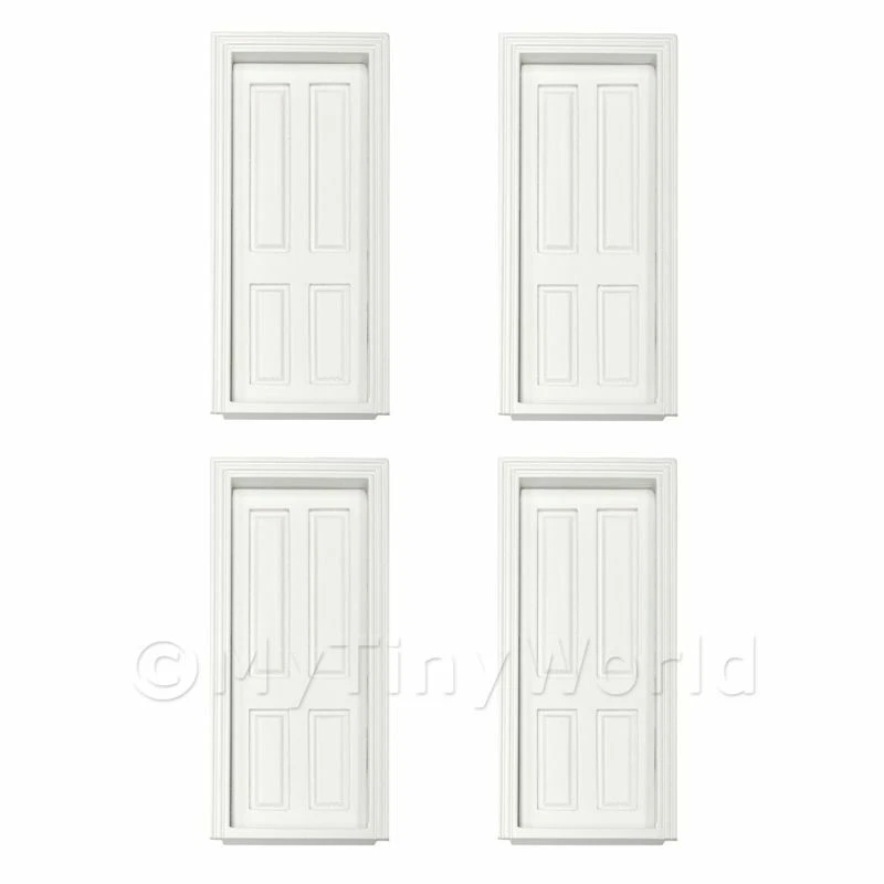MYTINYWORLD 4 x Dolls House Miniature Internal White Painted 4 Panel Doors