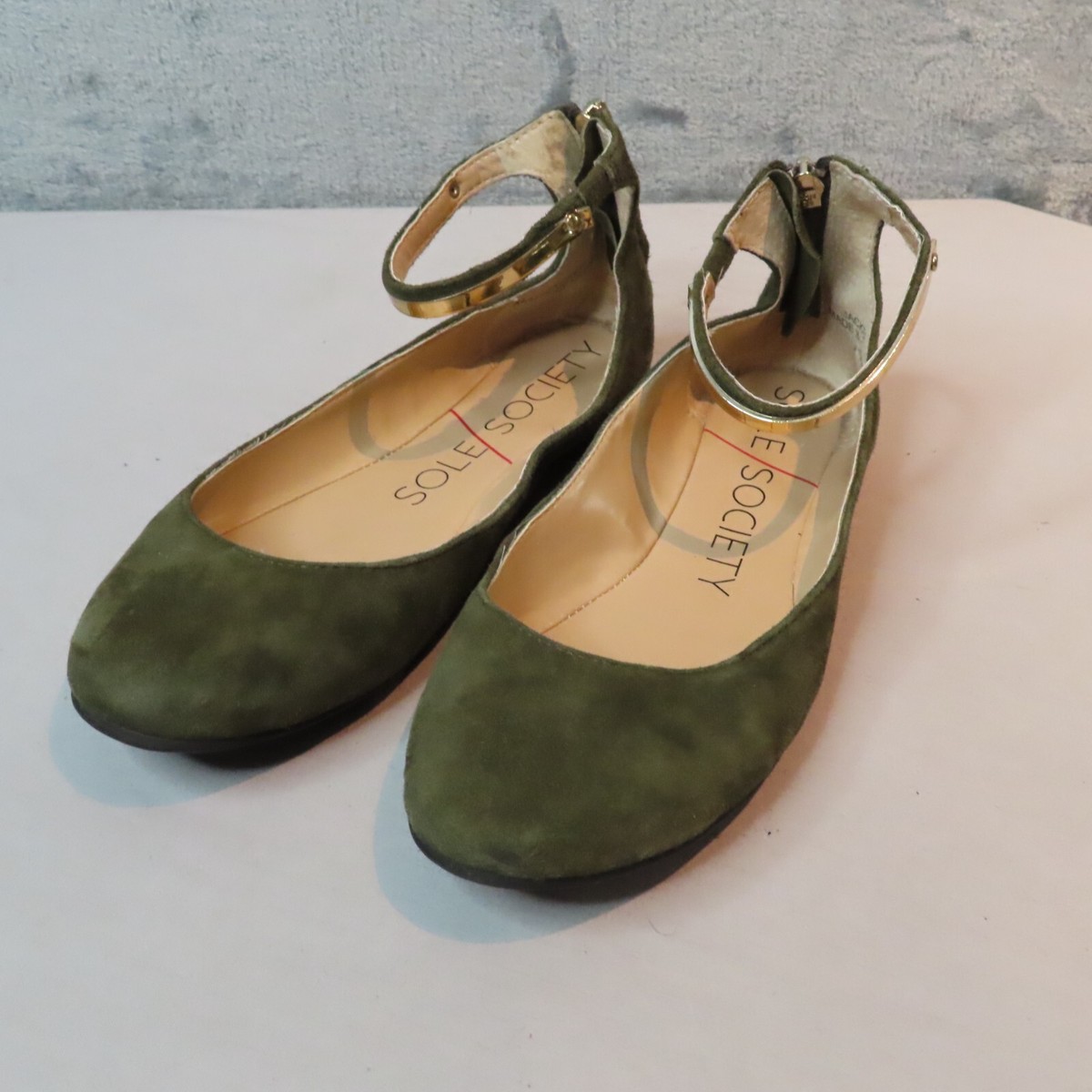 SOLE SOCIETY Ballet Flats Womens 36 US JACKIE Olive Green Suede