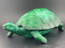 malachite glass turtle box Czech 8" long