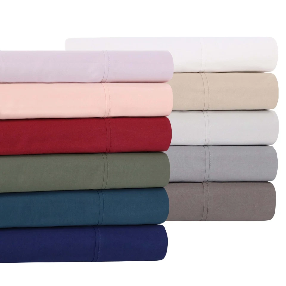 300 Thread Count 100% Cotton Percale Bed Sheets Solid Deep Pocket Sheet Set - Image 3 of 3