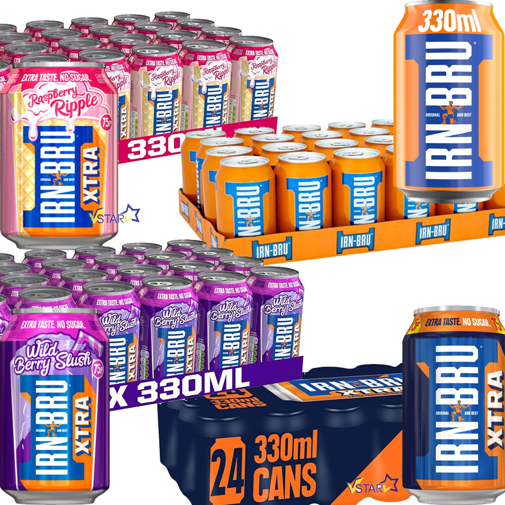 IRN-BRU Xtra,Wild Berry Slush,Raspberry Ripple,Soft Drink No Sugar 330ml