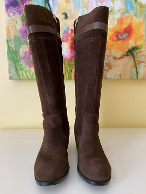 Audrey Brooke Brown Suede Leather Boots Size 1/2