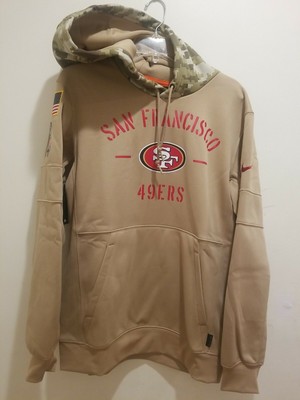 men's san francisco 49ers nike tan 2019 salute to service sideline therma pullover hoodie