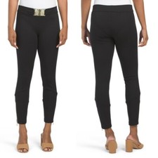 Versace Jean Zip Detail Skinny Ankle Black Pants w/ Belt Buckle sz US 14/ IT 50