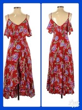 Forever 21 Red Floral Off-the-Shoulder Flounce Dress S