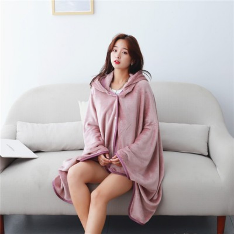Flannel Hooded Cape Throw Blanket Poncho Long Plush Multipurpose Sweatshirt Soft