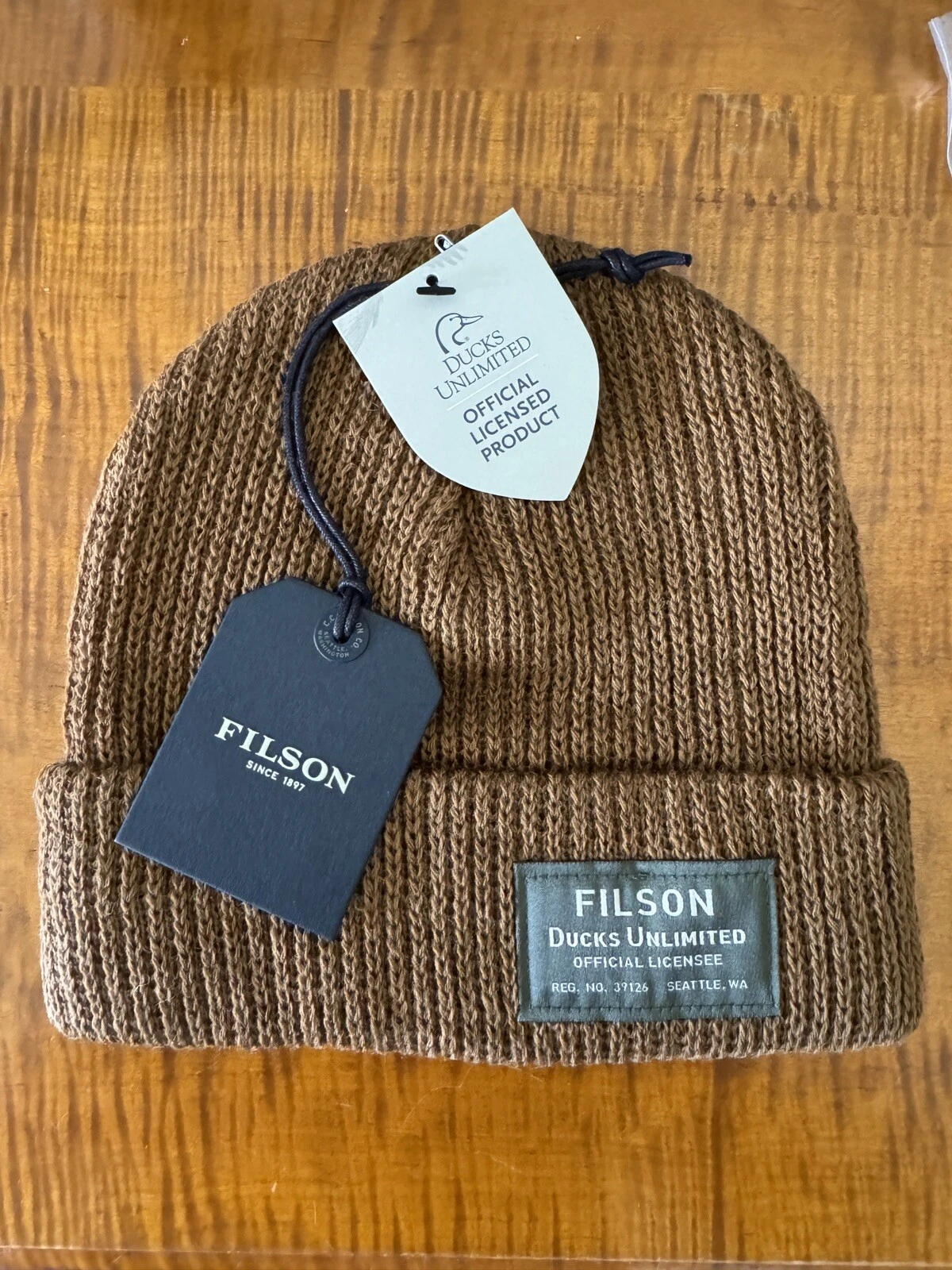 New! $50 Filson X Ducks Unlimited Wool Watch Cap. Hat. Copper Brown. Made In USA
